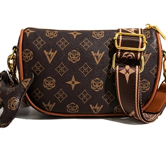 NEW Brown purse handbag dog keychain and dust bag Crossbody Discounted Shipping - Picture 2 of 12